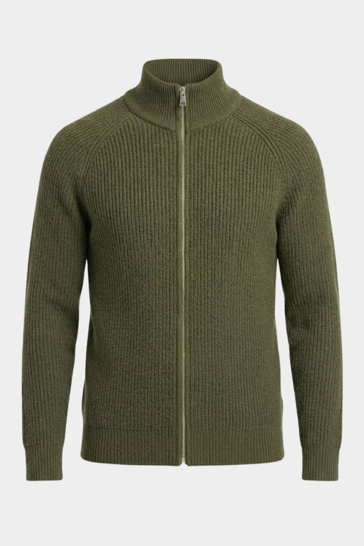 Casaco de Malha com Zíper em Verde Oliva