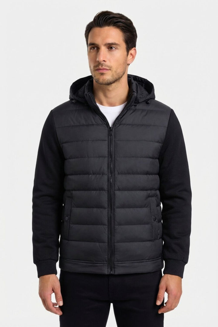 Casaco Híbrido com Capuz à Meia-Noite