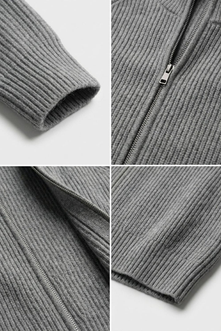 Casaco de Malha com Zíper em Grafite