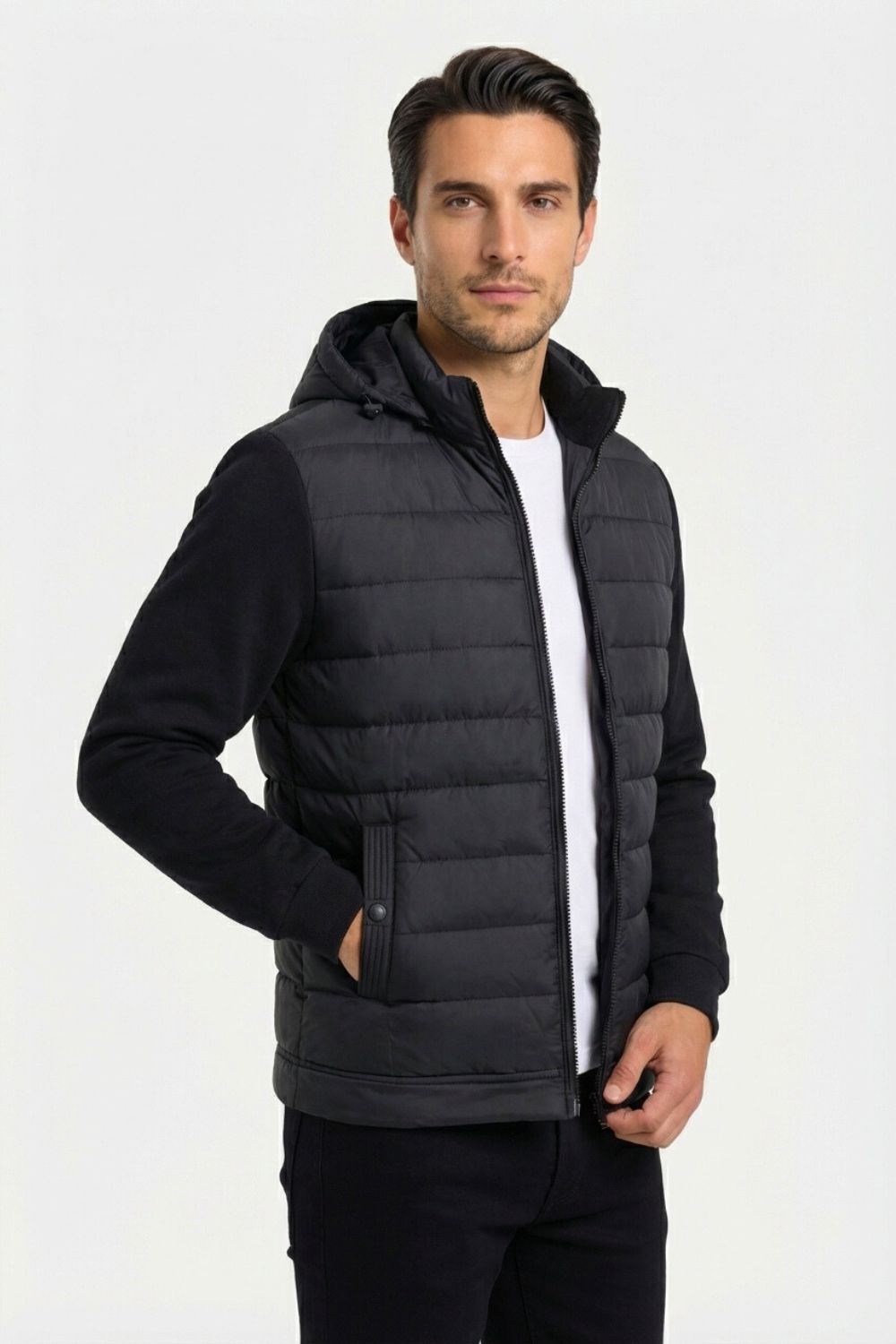 Casaco Híbrido com Capuz à Meia-Noite