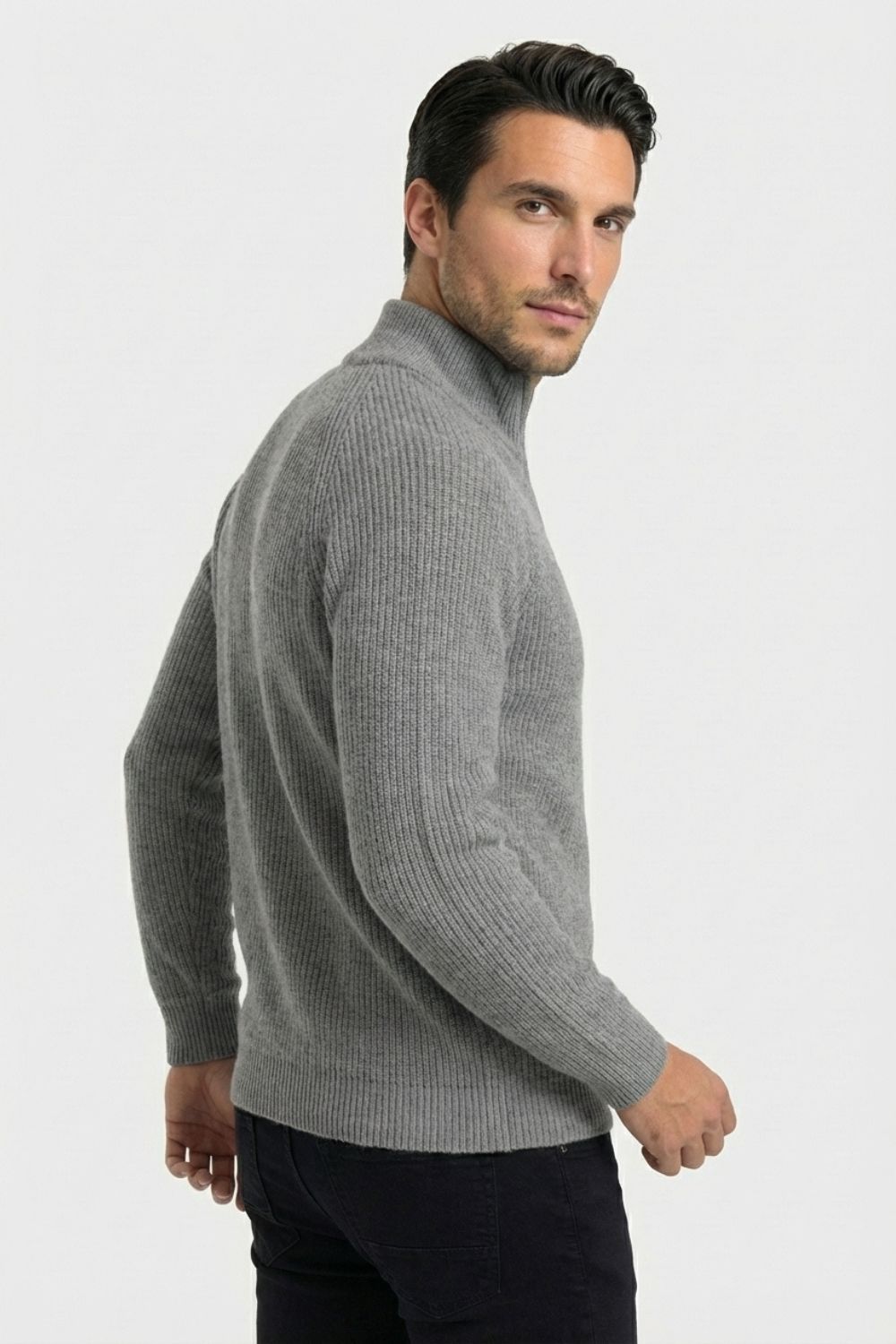 Casaco de Malha com Zíper em Grafite