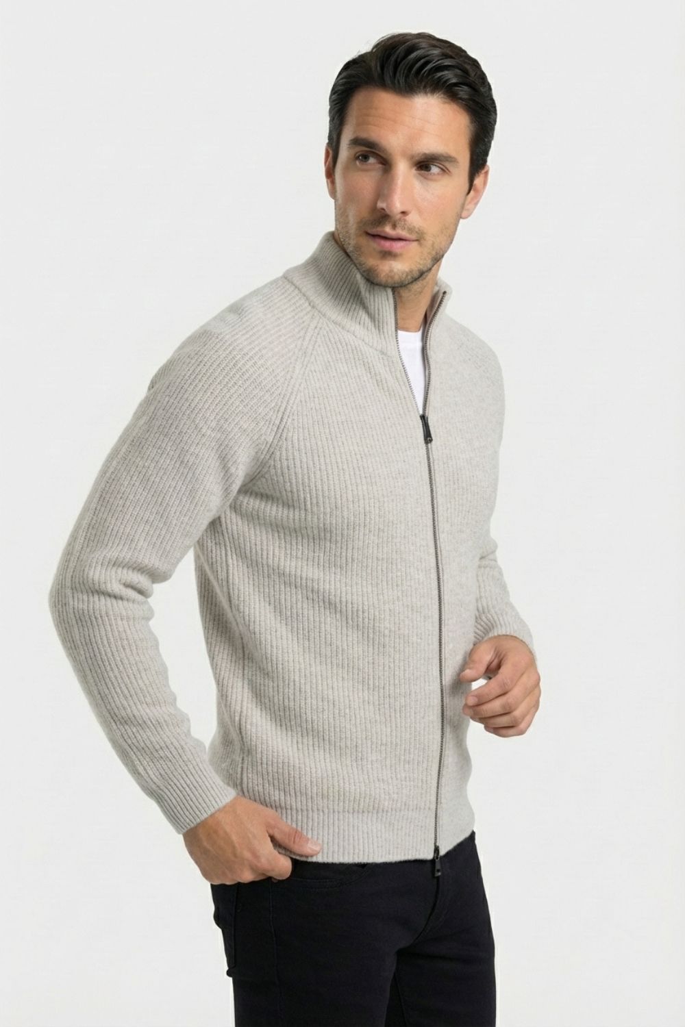 Casaco de Malha Cinza com Fecho